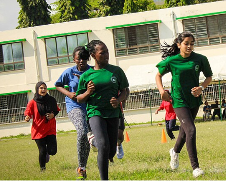 Girls of different cultures racing together