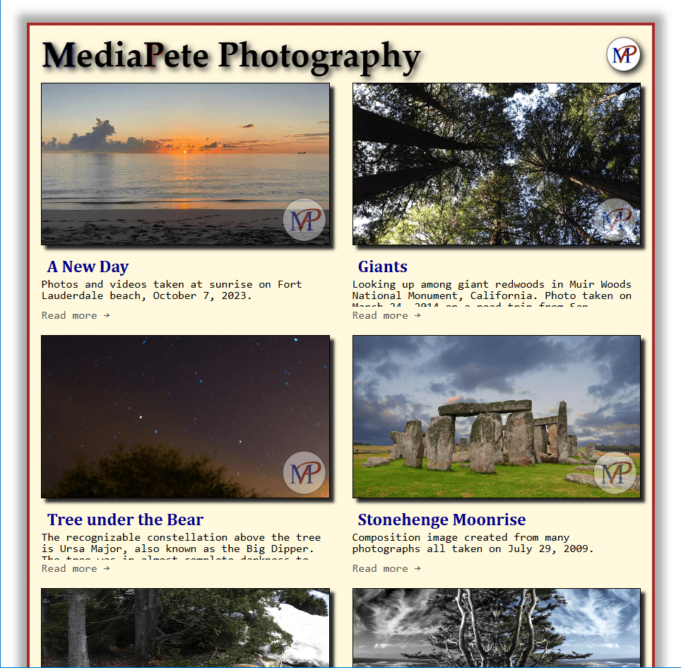 flexbox page for photography