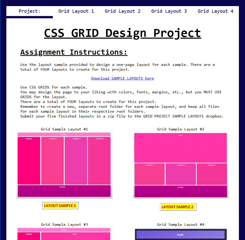 CSS page grid layout examples