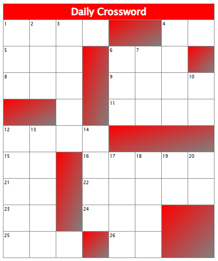 Crosword Puzzle built with HTML & CSS table code